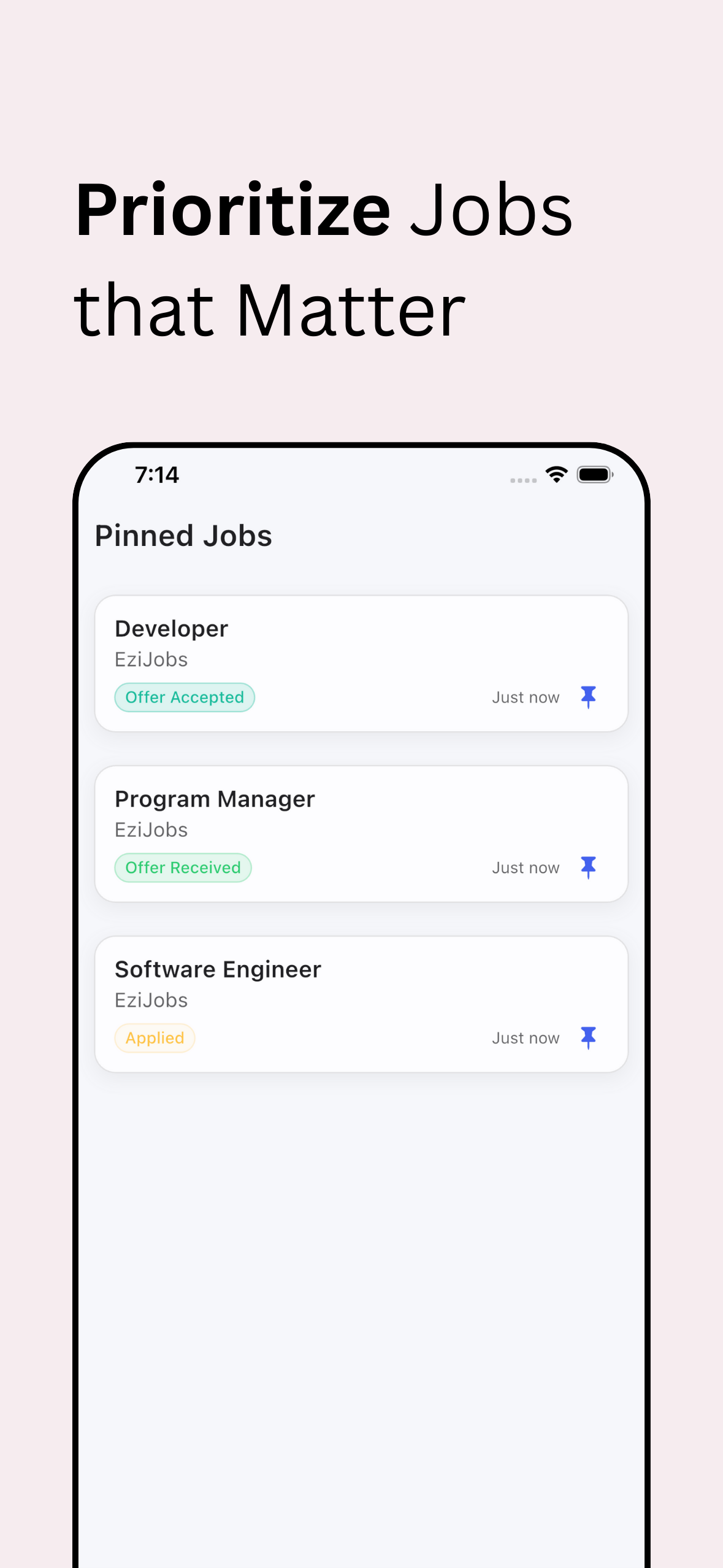 Pinned jobs screen